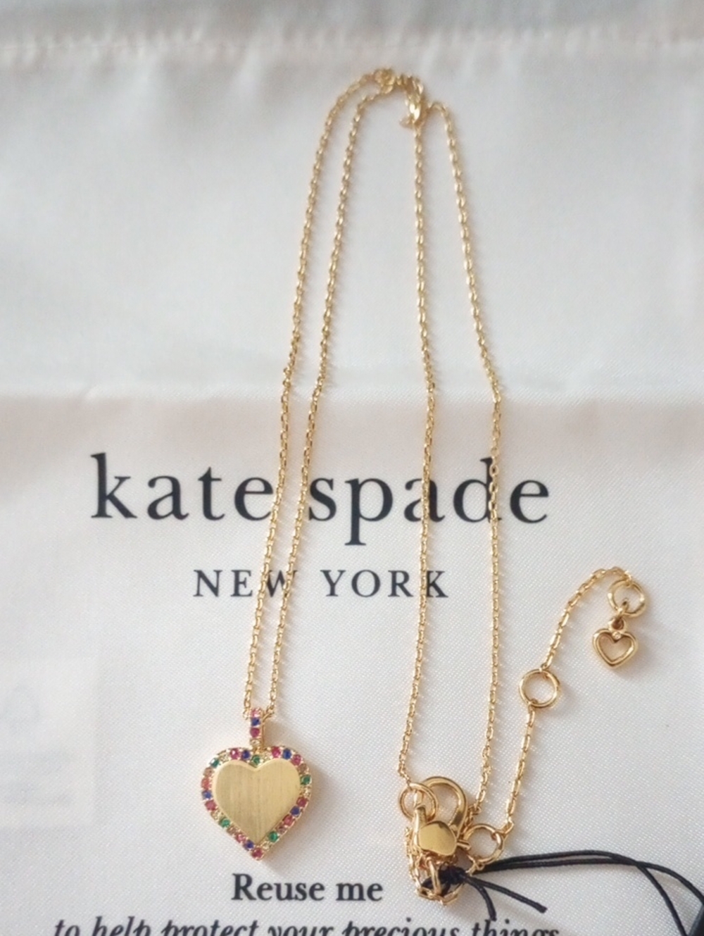 Kate Spade Heart Pendant Necklace & Dust Bag